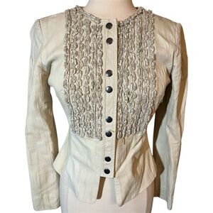 Arden B Vintage Cream Leather snap button Jacket textured Ruffle Detail Small